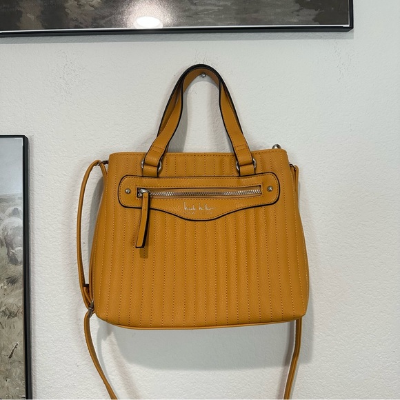 Nicole Miller Handbags - Nicole Miller Stitch Stripe Convertible Crossbody Bag Mustard Yellow